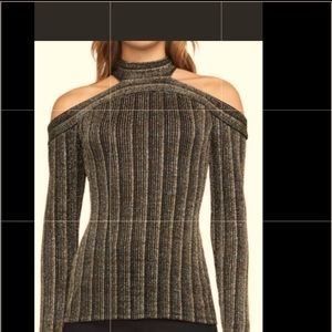 BCBG MAXAZRIA metallic cold shoulder top